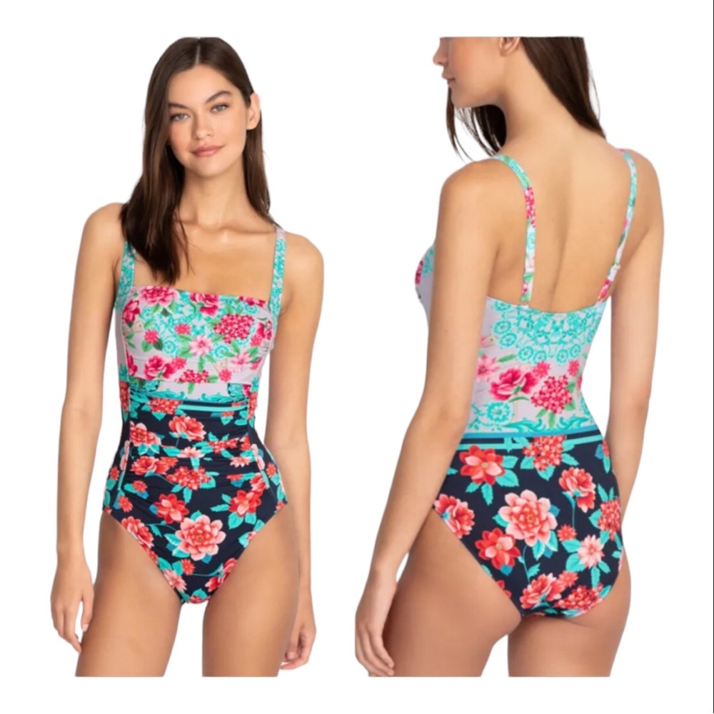 Johnny Was Jape Ruched One Piece Swimsuit Size Large